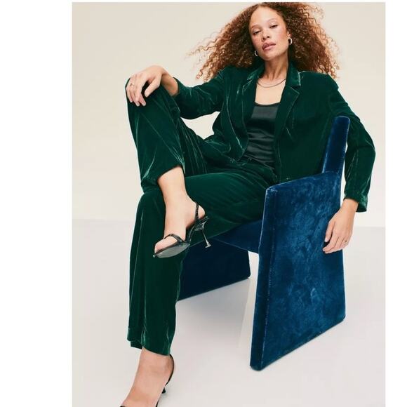 NWT Extra High-Rise Taylor Wide Leg Green Velvet Trouser by Old Navy size Large - Picture 2 of 12